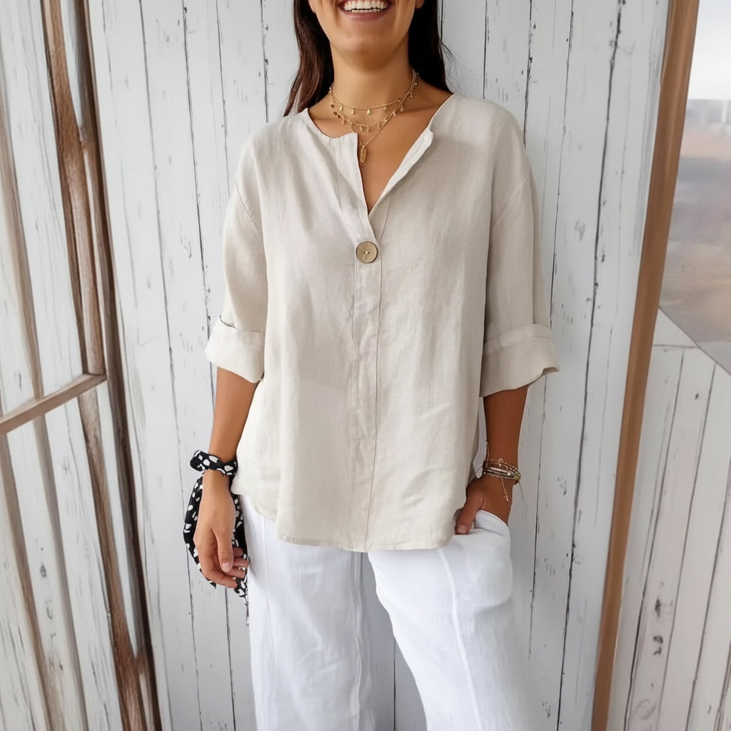 T-shirt met lange mouwen en V-hals