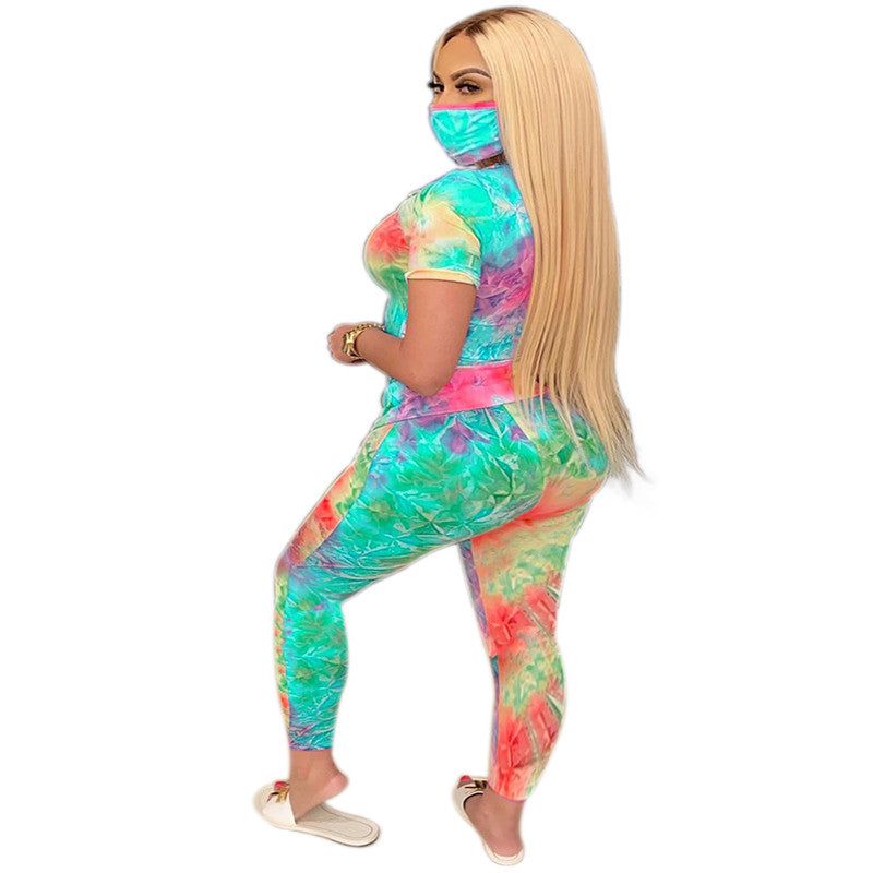 Tie-Dye Clothes Set Women Summer Casual Two Piece Sportswear