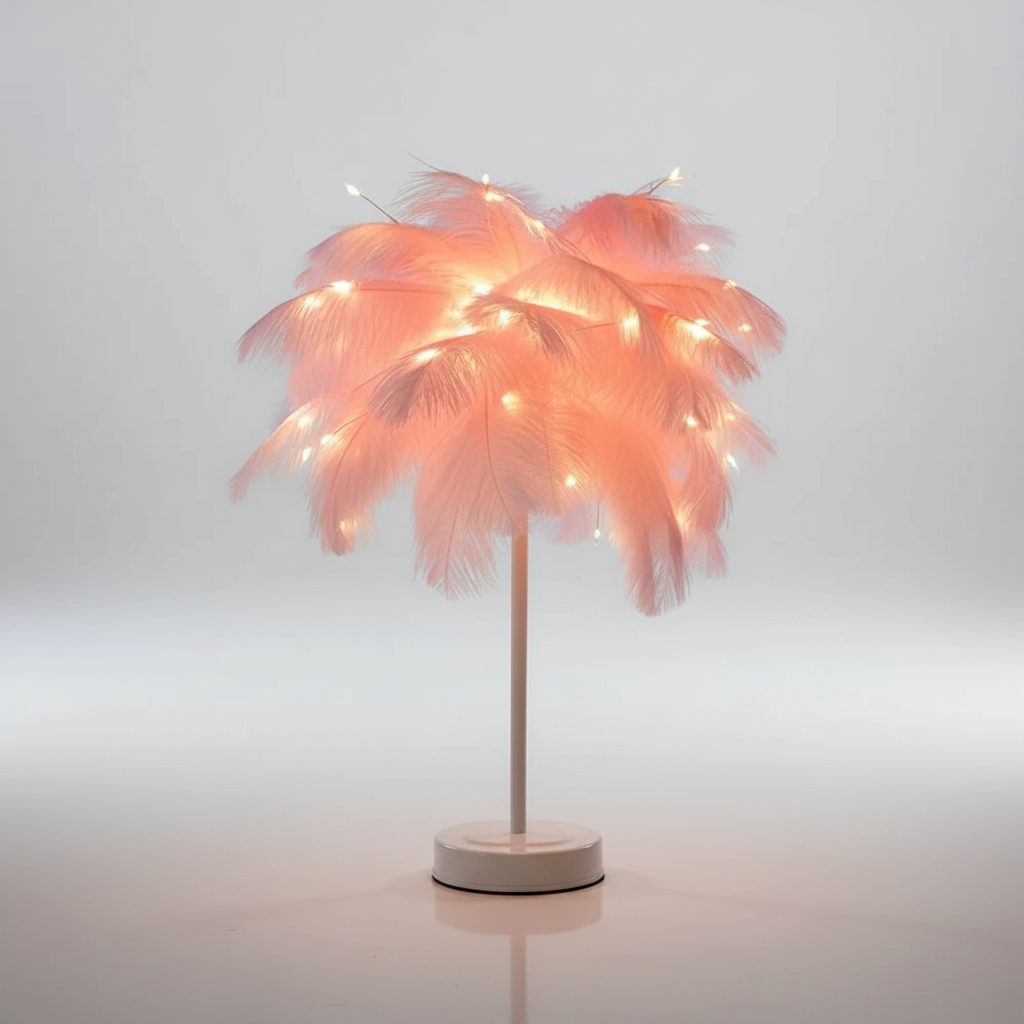 Tafellamp met lampenkap van veren - PalmGleam
