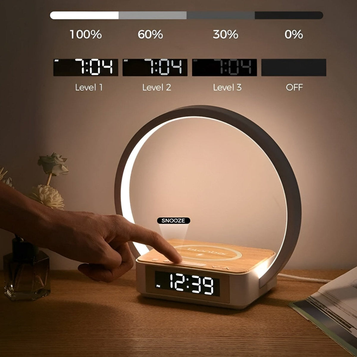 Design Nachtlamp met Oplader en Zachte Wekfunctie - LumoRise