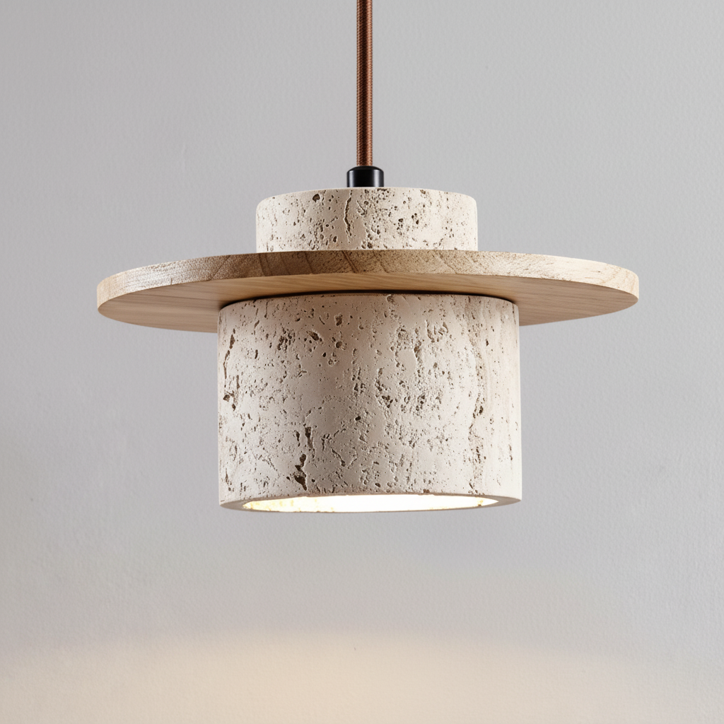 Hanglamp Travertijn houtlook - Travento