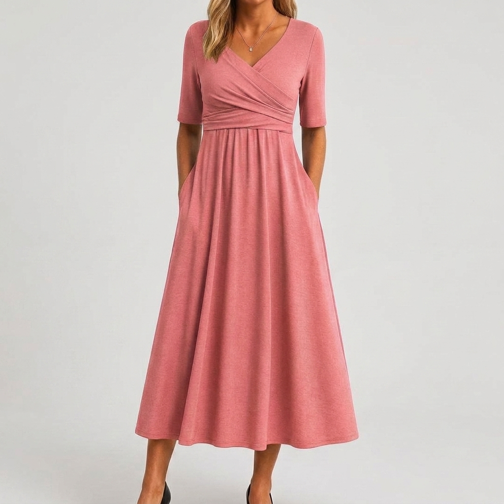 Dames Casual Zomerjurk met V-Hals en Klassieke Stijl