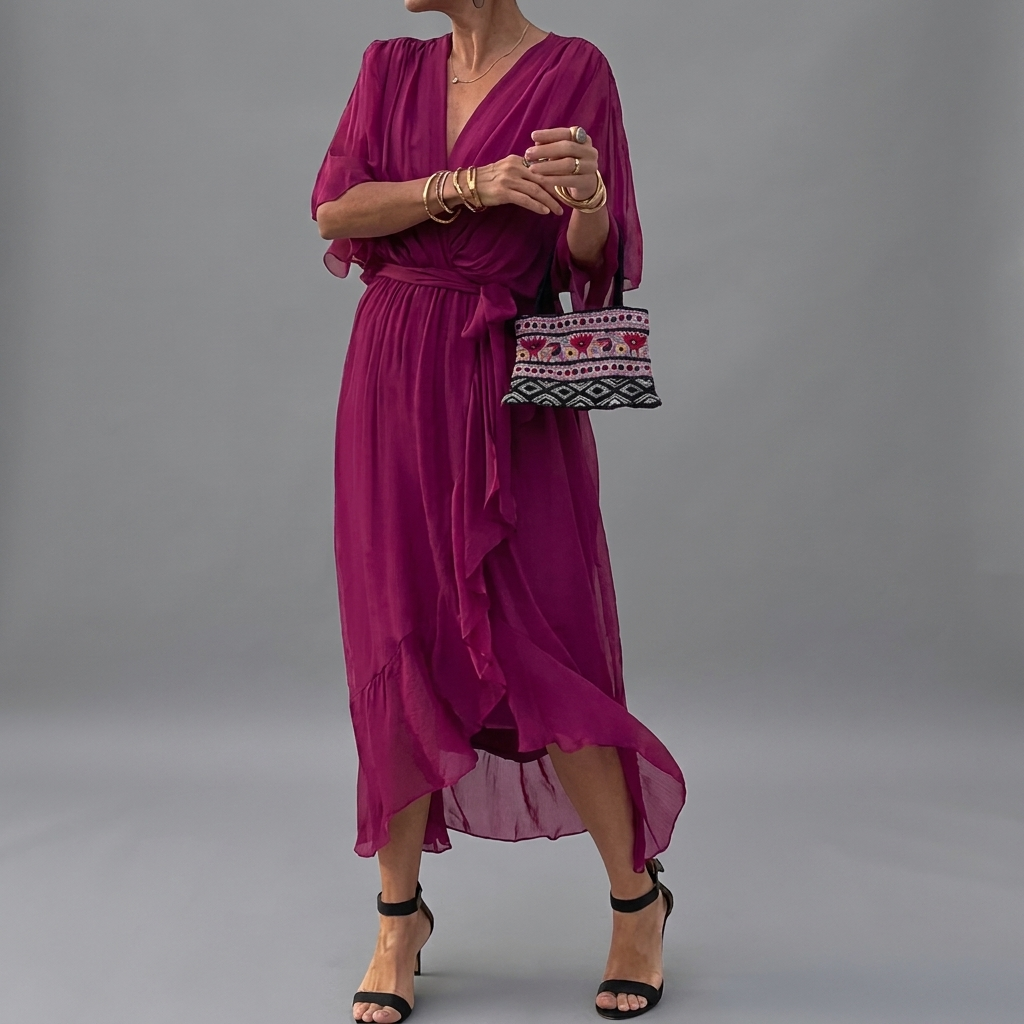 Dames Elegante Jurk met Batwing Mouwen en Comfortabele Pasvorm