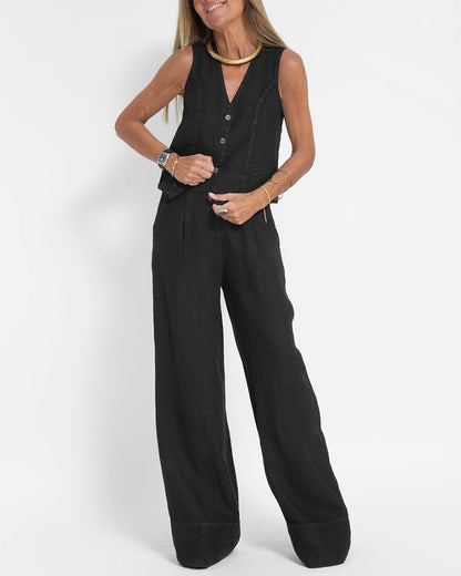 Linnen 2-Delige Set met Wijde Broek en Vest – Alma