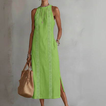 Zomerjurk met halternek en kanten patchwork voor dames