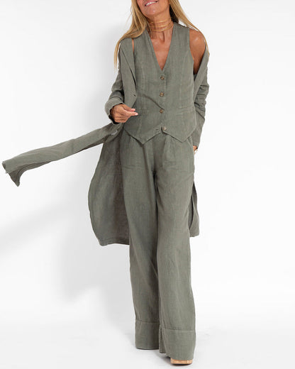 Linnen 2-Delige Set met Wijde Broek en Vest – Alma