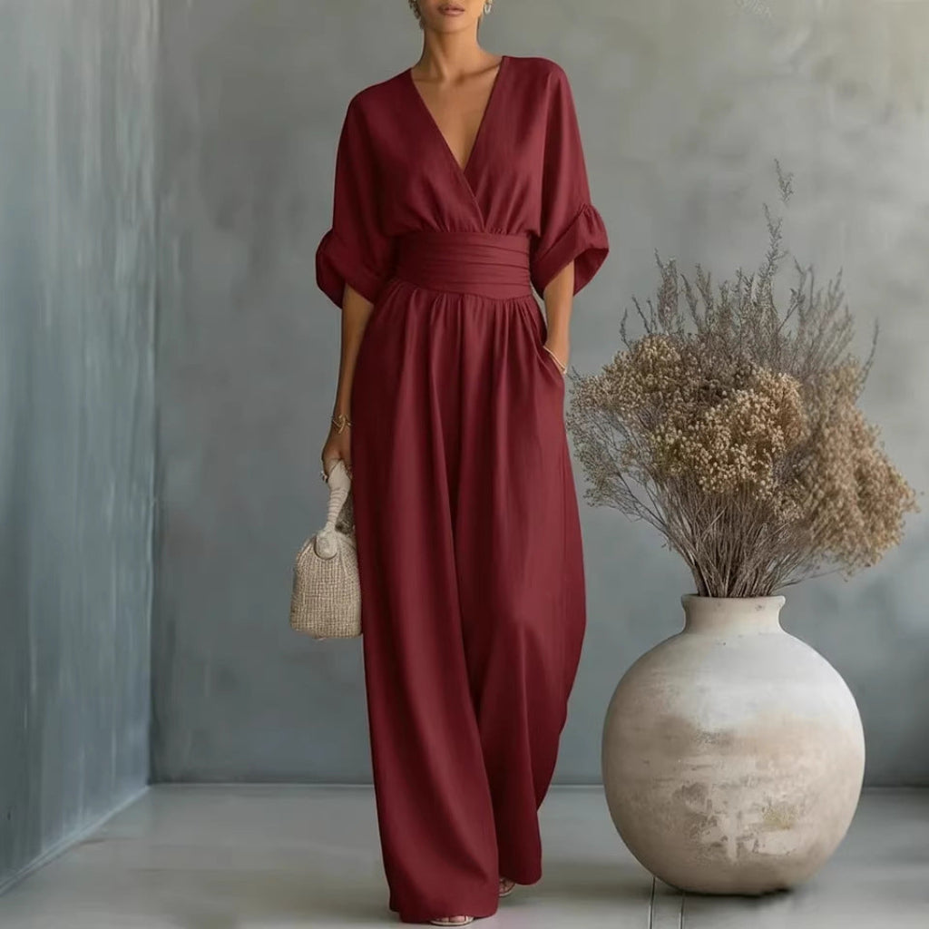Zomerse casual jumpsuit met V-hals