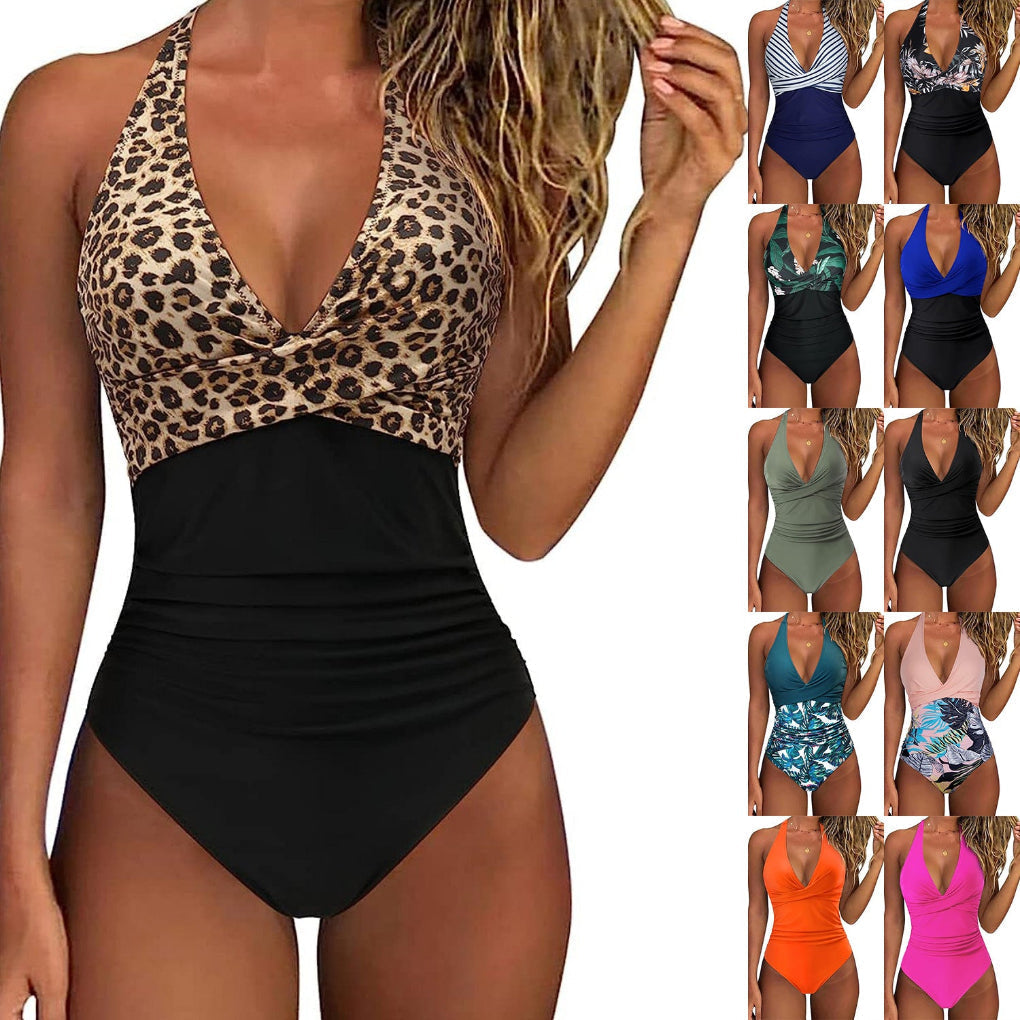 Luipaardprint Badpak - Sexy V-Hals Eendelig Zwempak voor Strand & Zomer