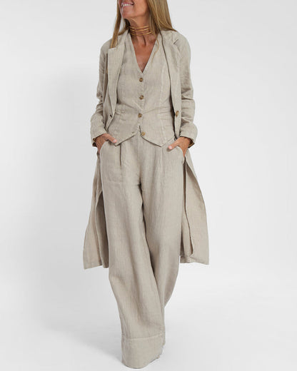 Linnen 2-Delige Set met Wijde Broek en Vest – Alma
