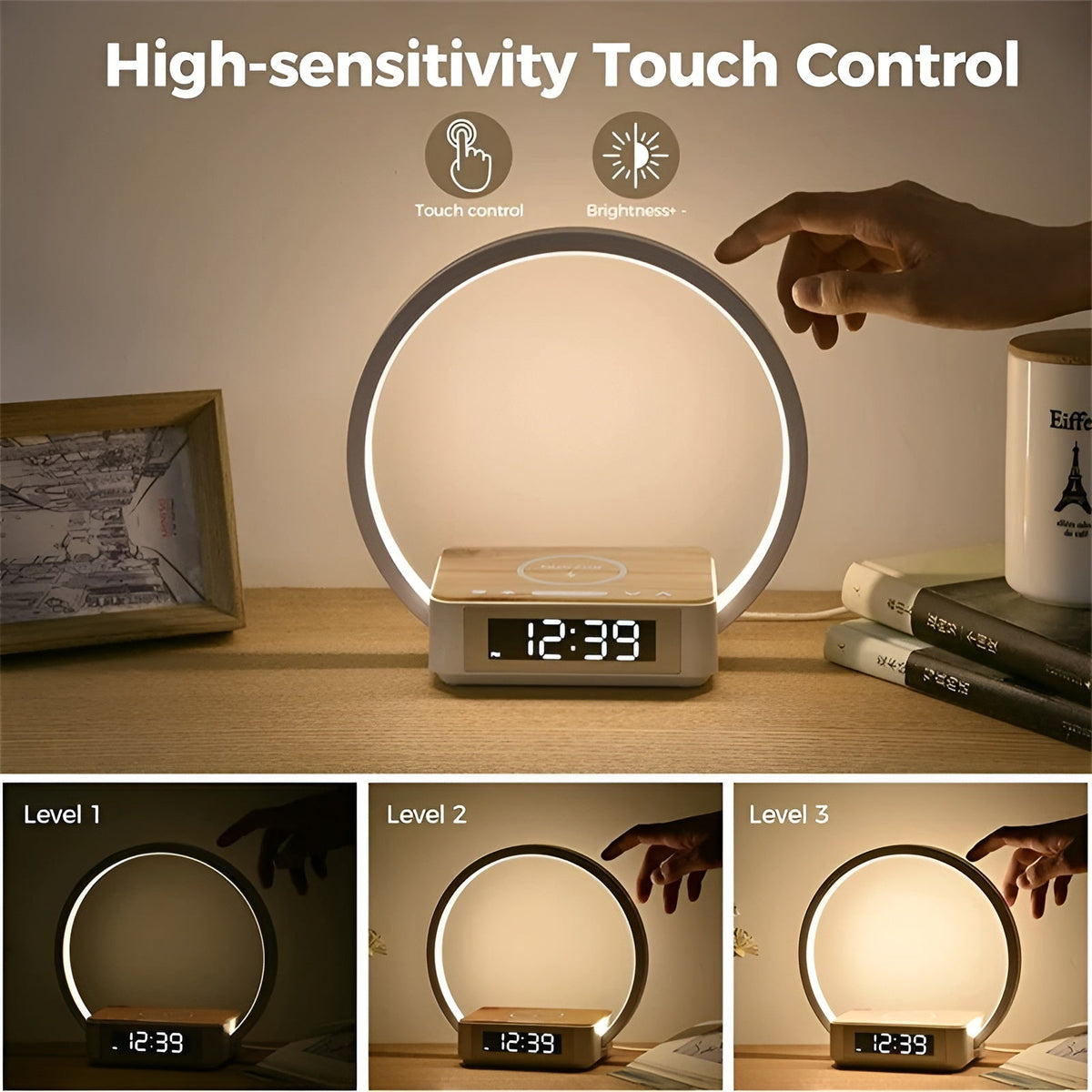 Design Nachtlamp met Oplader en Zachte Wekfunctie - LumoRise