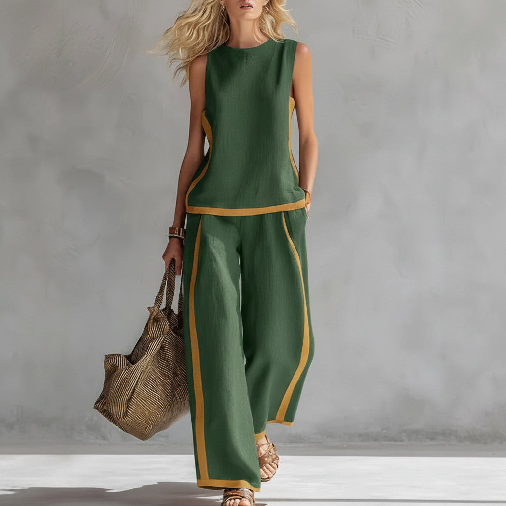 Dames Mouwloos Vestje en Set Bestaande Uit Een Hoge Taillebroek Met Wijde Pijpen