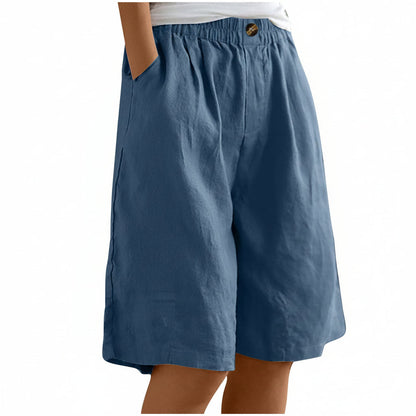 Dames Katoen & Linnen Cropped Shorts — Losse High Waist Zomershort