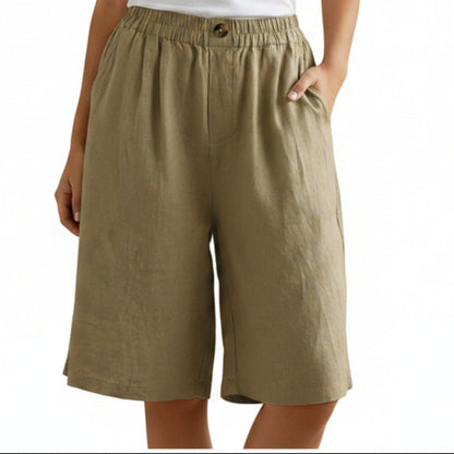 Dames Katoen & Linnen Cropped Shorts — Losse High Waist Zomershort