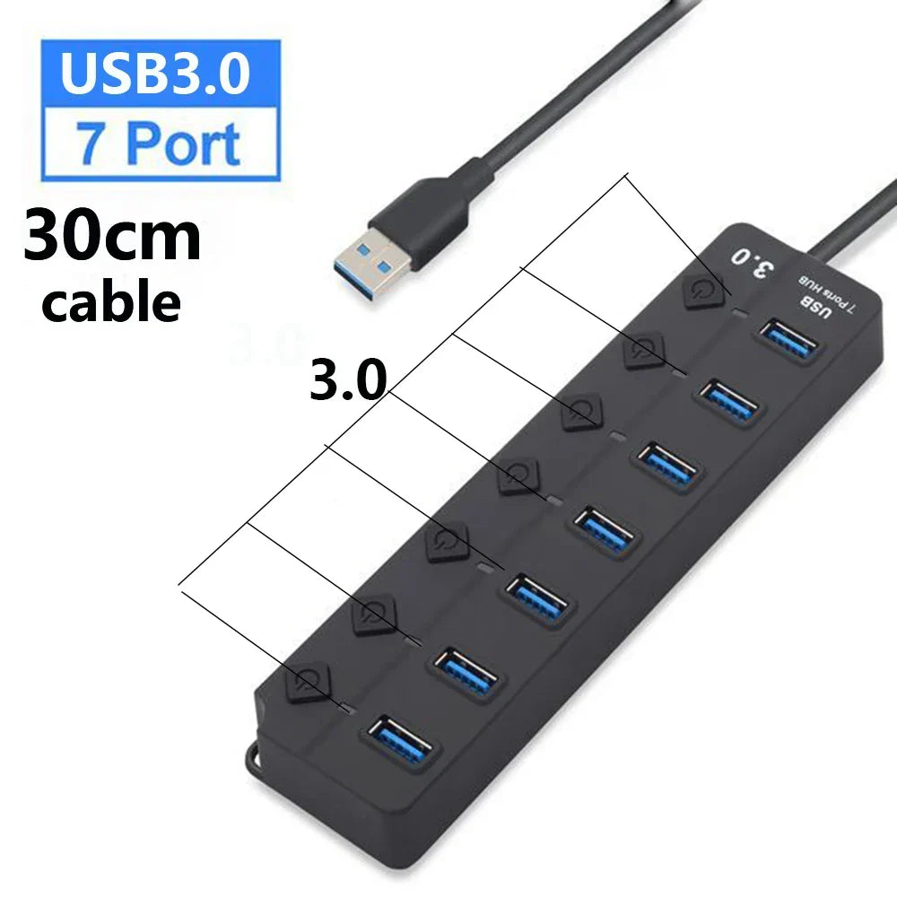 7-poorts USB 3.0-hub met voedingsschakelaar – PortMaster