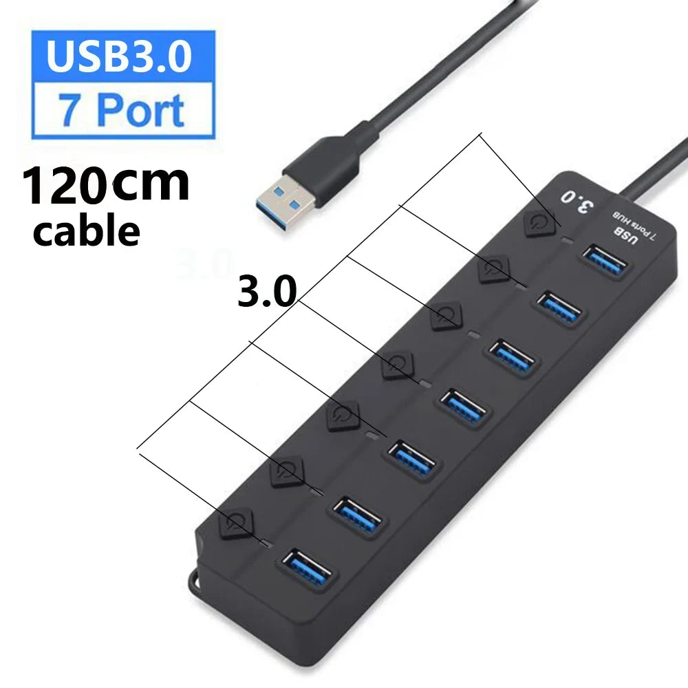 7-poorts USB 3.0-hub met voedingsschakelaar – PortMaster