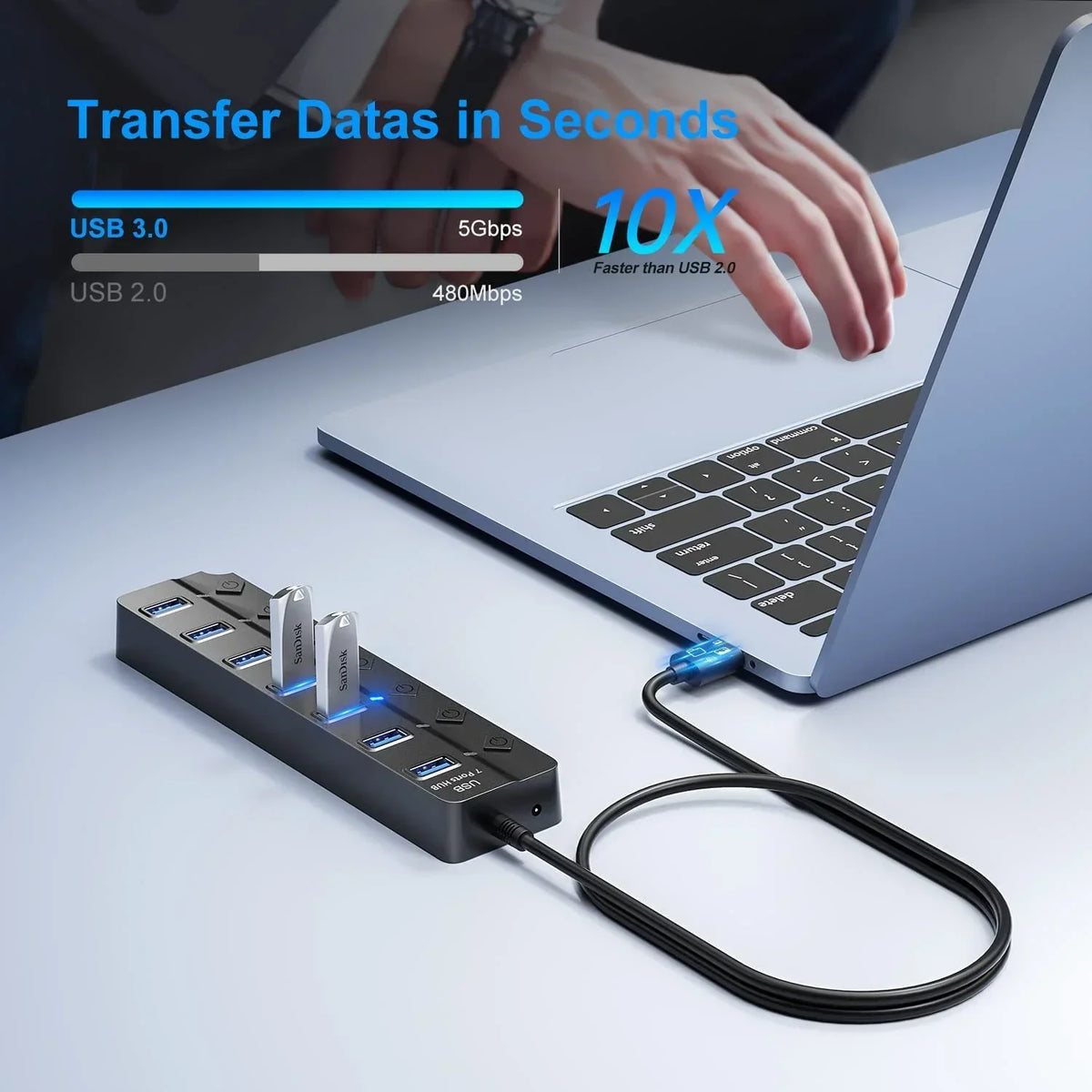 7-poorts USB 3.0-hub met voedingsschakelaar – PortMaster