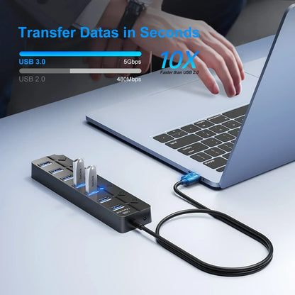 7-poorts USB 3.0-hub met voedingsschakelaar – PortMaster