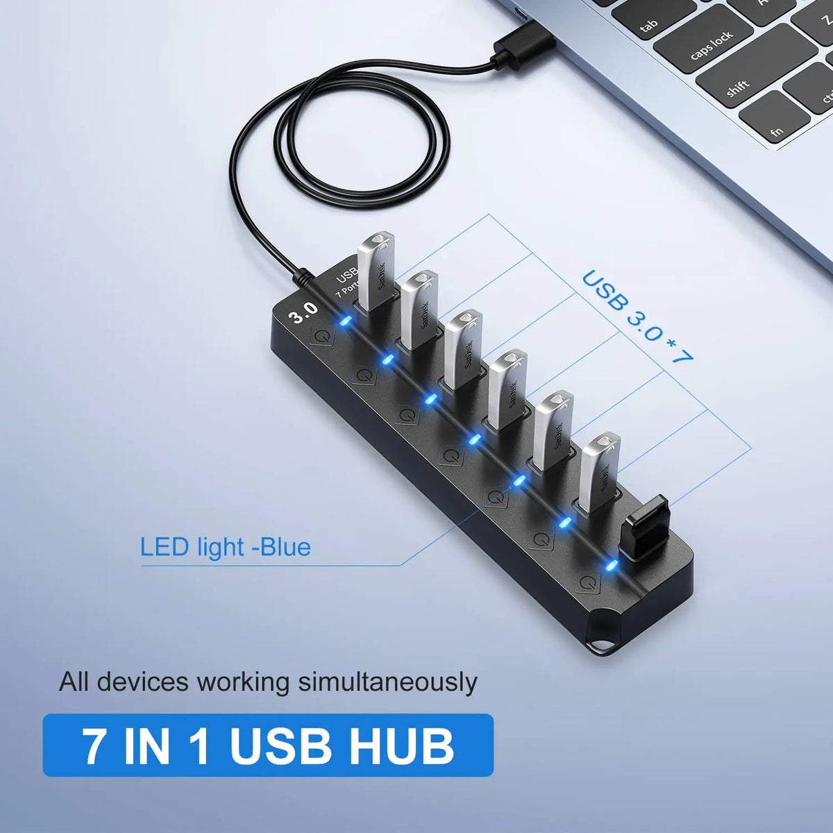 7-poorts USB 3.0-hub met voedingsschakelaar – PortMaster