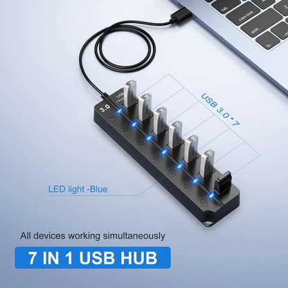 7-poorts USB 3.0-hub met voedingsschakelaar – PortMaster