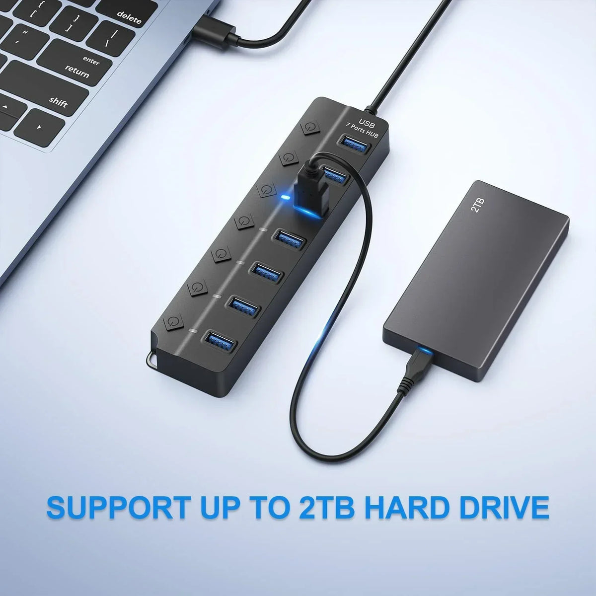 7-poorts USB 3.0-hub met voedingsschakelaar – PortMaster