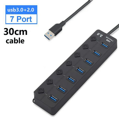 7-poorts USB 3.0-hub met voedingsschakelaar – PortMaster
