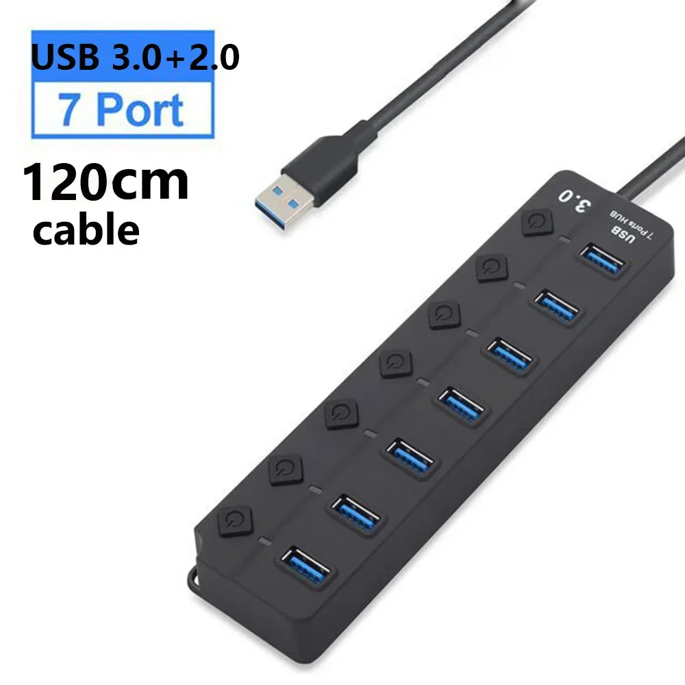 7-poorts USB 3.0-hub met voedingsschakelaar – PortMaster