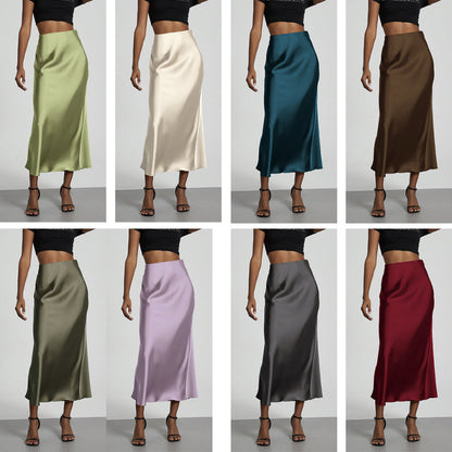 Dames Satin Rok met Slim Fit Pasvorm en Elegante Middellange Lengte