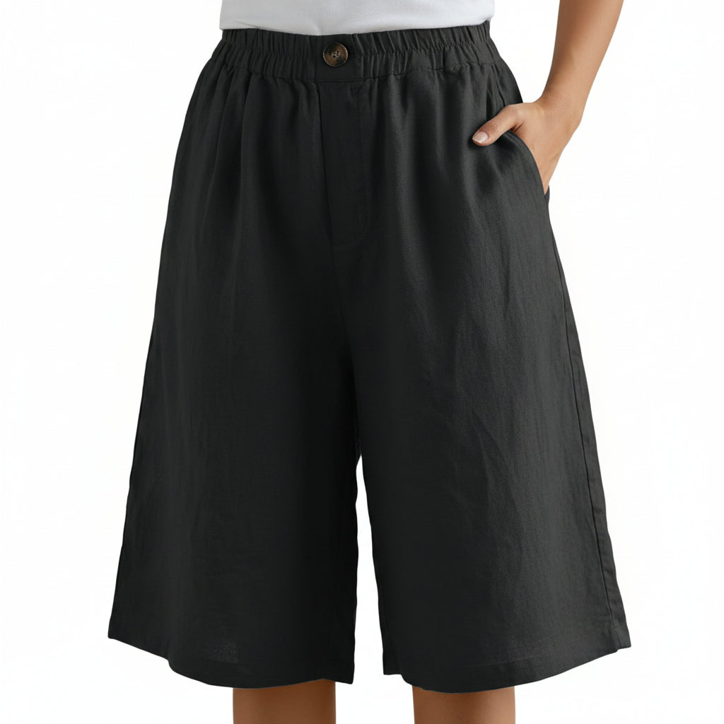 Dames Katoen & Linnen Cropped Shorts — Losse High Waist Zomershort
