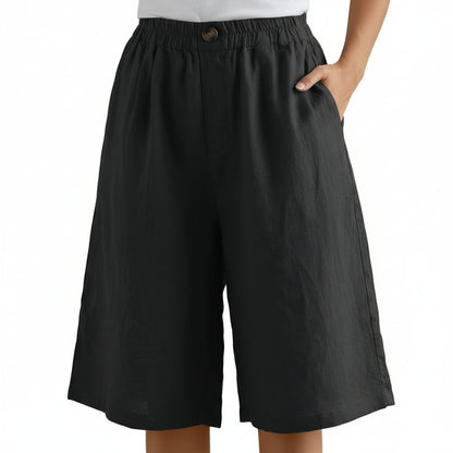 Dames Katoen & Linnen Cropped Shorts — Losse High Waist Zomershort