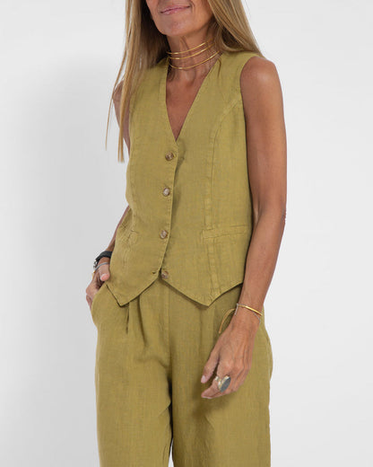 Linnen 2-Delige Set met Wijde Broek en Vest – Alma