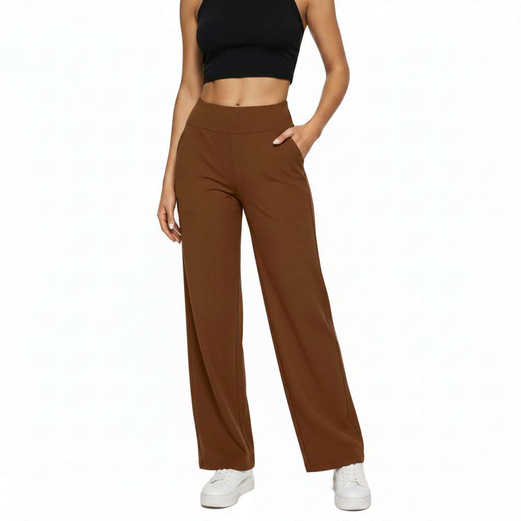 Gebreide Rechte Broek Met Hoge Taille En Zakken