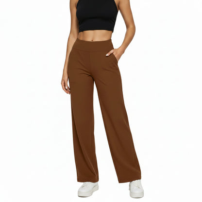 Gebreide Rechte Broek Met Hoge Taille En Zakken