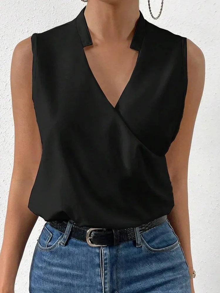 Mouwloze damesblouse met V-hals - Lindsay