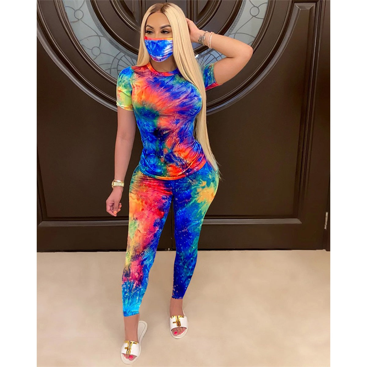 Tie-Dye Clothes Set Women Summer Casual Two Piece Sportswear