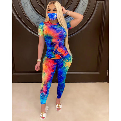 Tie-Dye Clothes Set Women Summer Casual Two Piece Sportswear
