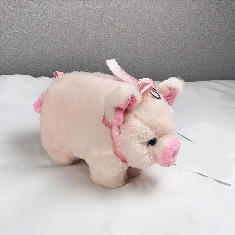 Fluffy Pink Pig Cute Soft Plush Girls Shoulder Bag