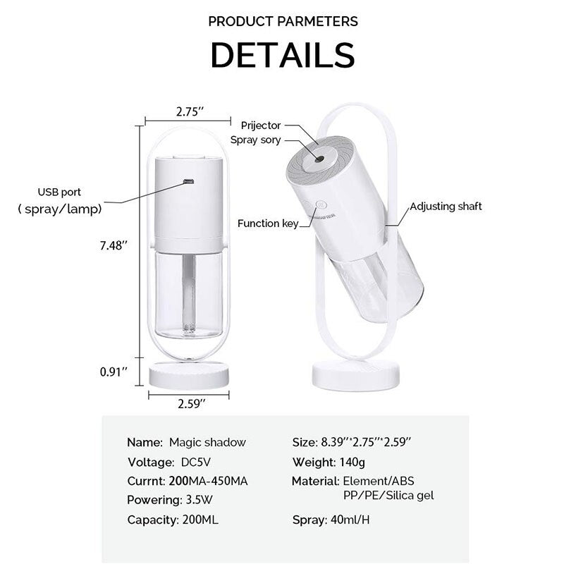 Mini Portable Wireless Usb Charging Humidifier Mute Projection Lamp 360 Rotating Aromatherapy Diffuser For Home Bedroom