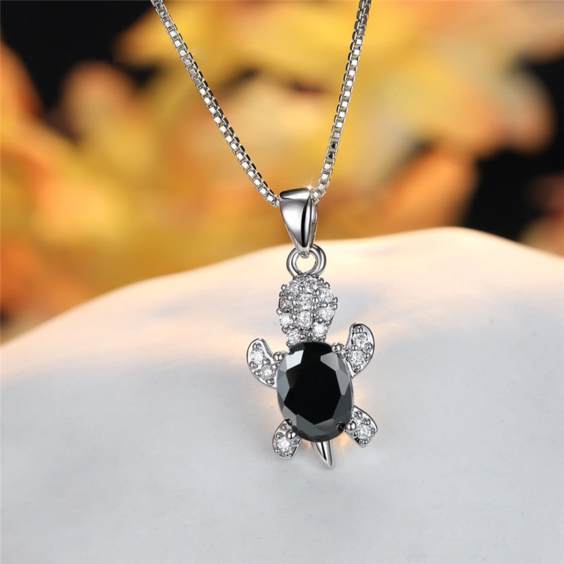 Blue Purple Oval Zircon Pendant Rainbow Stone Cute Turtle Necklaces For Women Fashion Jewelry Multicolor Crystal Animal Necklace