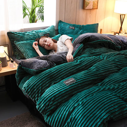3/4 Pcs AB Sided Thicken Corduroy Velvet Winter Bedding Set Full Queen King Size Duvet Cover