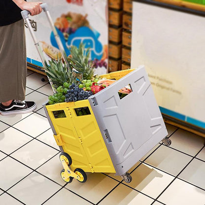 Shopping Trolley Folding Cart Heavy Duty Crate Handcart With 8 Wheels Portable Tools Carrier For Travel Shopping Moving Luggage Home Storage