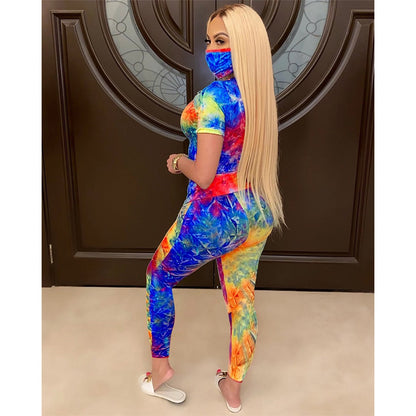 Tie-Dye Clothes Set Women Summer Casual Two Piece Sportswear