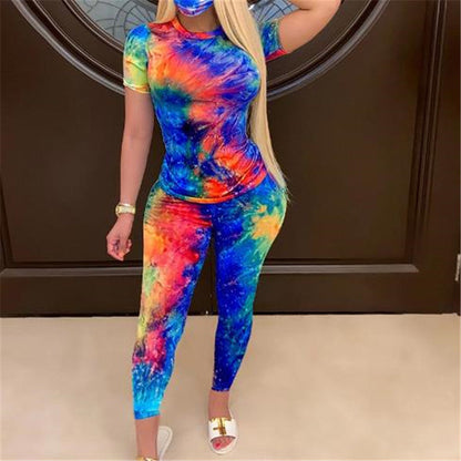 Tie-Dye Clothes Set Women Summer Casual Two Piece Sportswear