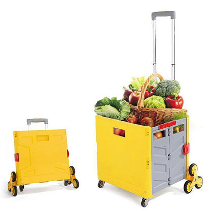 Shopping Trolley Folding Cart Heavy Duty Crate Handcart With 8 Wheels Portable Tools Carrier For Travel Shopping Moving Luggage Home Storage