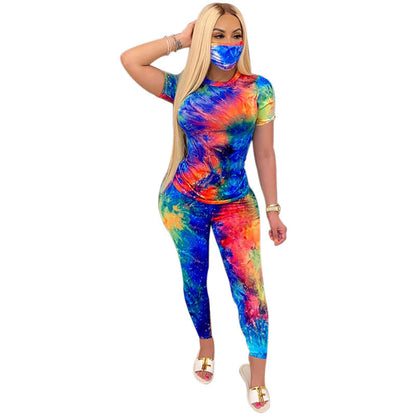 Tie-Dye Clothes Set Women Summer Casual Two Piece Sportswear