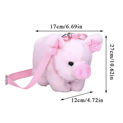 Fluffy Pink Pig Cute Soft Plush Girls Shoulder Bag