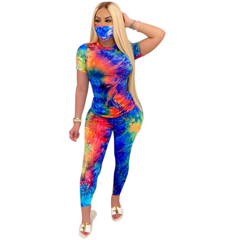 Tie-Dye Clothes Set Women Summer Casual Two Piece Sportswear