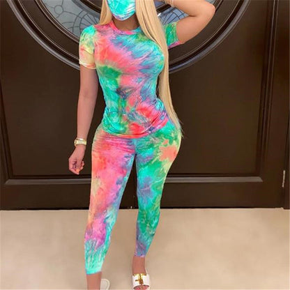 Tie-Dye Clothes Set Women Summer Casual Two Piece Sportswear