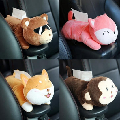 Creative Car Tissue Box Cover Cute Shiba Inu Dog Plush Toy Armrest Tissue Box Holder For Car Seat Back Hanging Napkin Dispenser