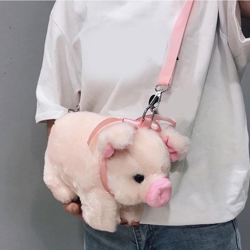 Fluffy Pink Pig Cute Soft Plush Girls Shoulder Bag