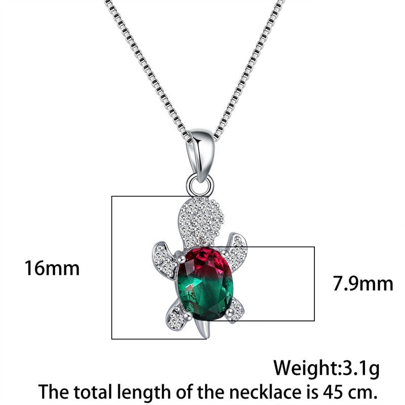 Blue Purple Oval Zircon Pendant Rainbow Stone Cute Turtle Necklaces For Women Fashion Jewelry Multicolor Crystal Animal Necklace